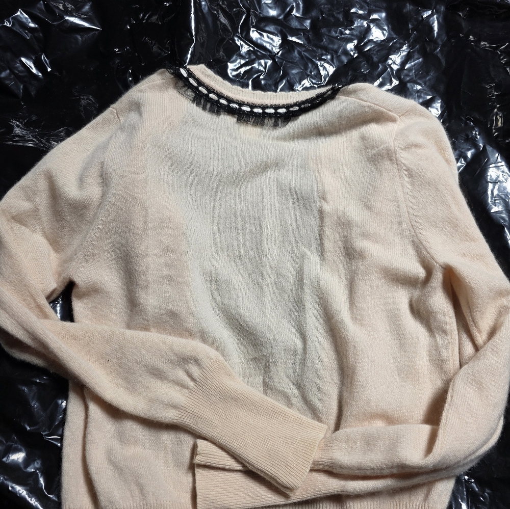 Nanette Lepore Cream Cardigan with Black and Pink Details - Picture 4 of 4